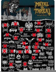 Immagine realizzata dal festival stesso, che mostra le band che hanno cancellato a causa di problemi di visto